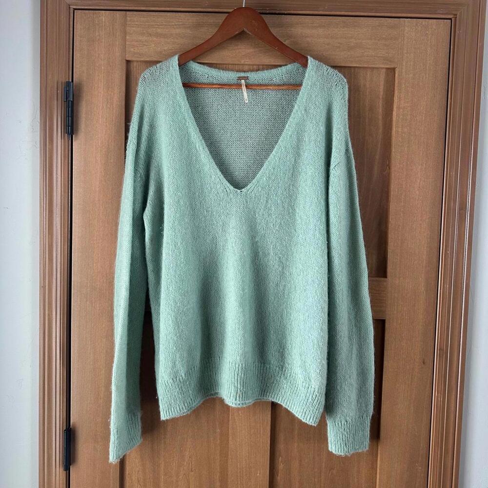 Free People Gossamer Pullover Sweater Green Alpaca/Wool Womens Size XS oversized